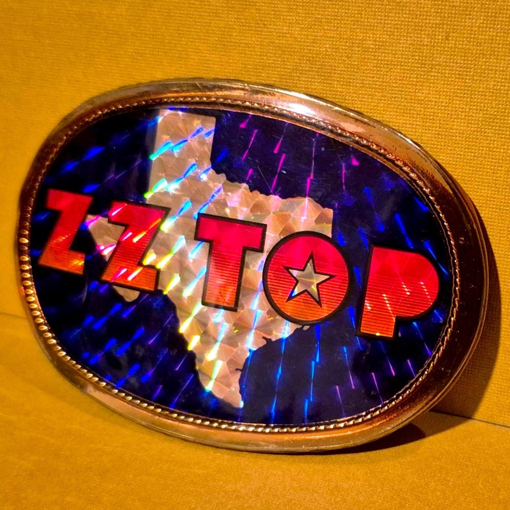 Vintage Authentic ZZ Top 1977 By PacificaMfg. Rock & Roll Reflective Belt Buckle